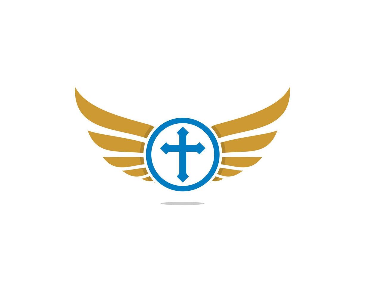 croix chrétienne avec des ailes dorées à côté vecteur