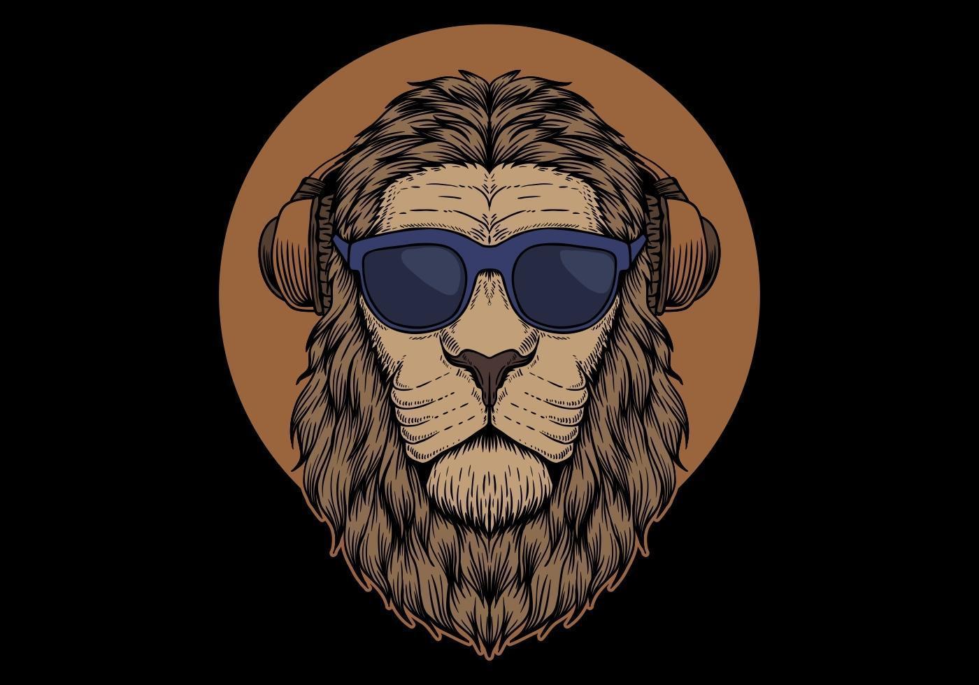 Tête de lion avec lunettes de soleil vecteur