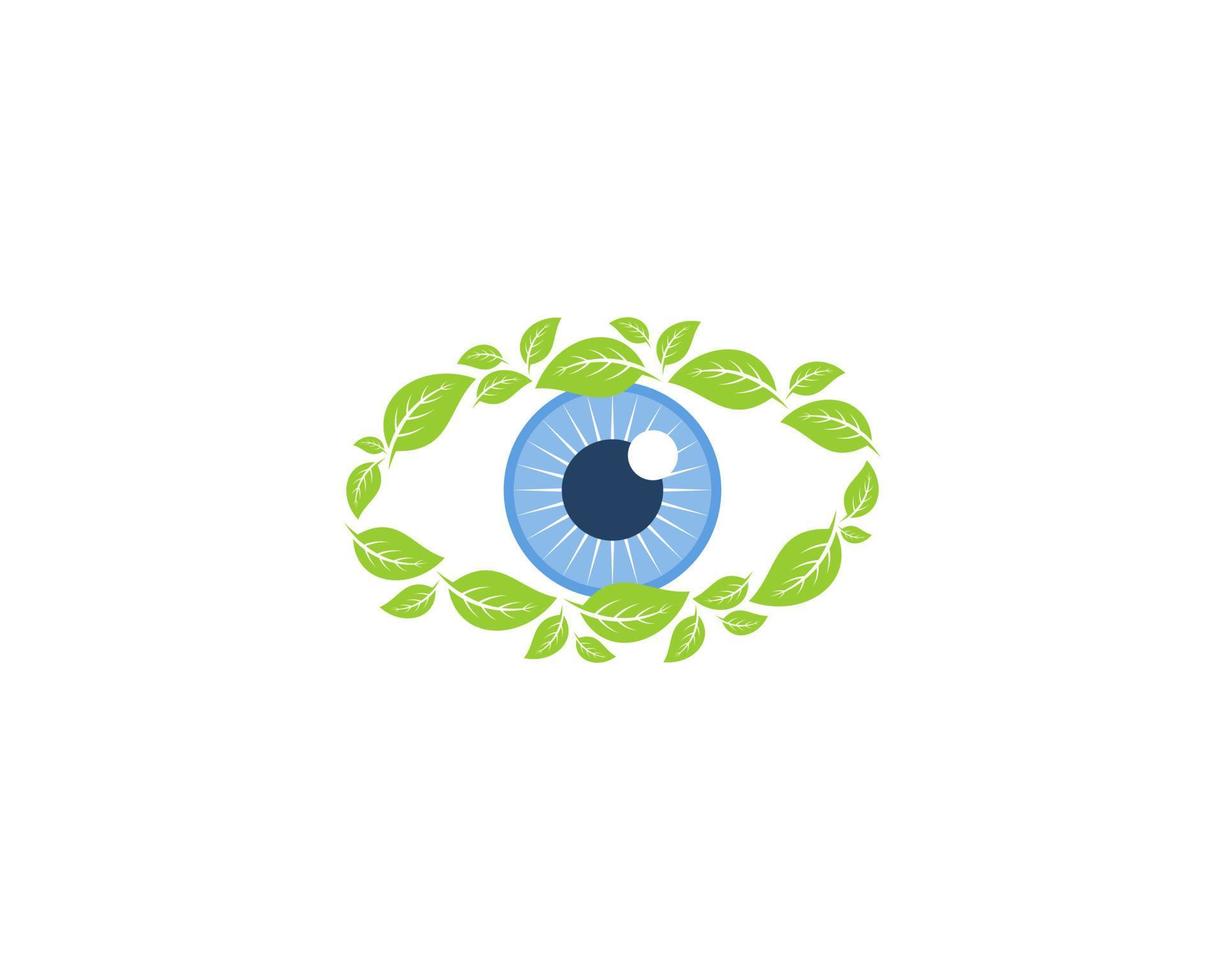 lentille yeux bleus avec feuille verte entourant vecteur