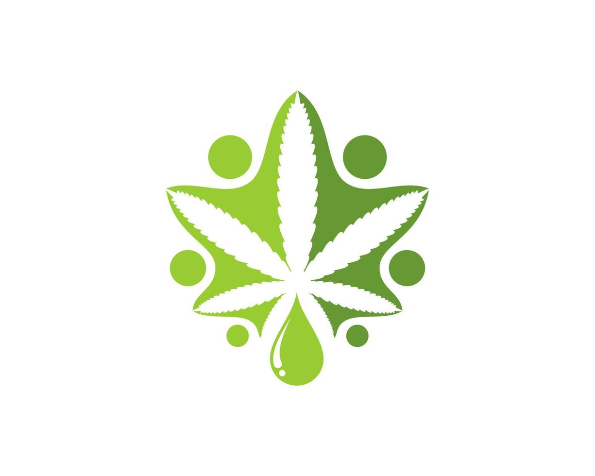 feuille de cannabis abstraite avec groupe de personnes et goutte d'eau vecteur