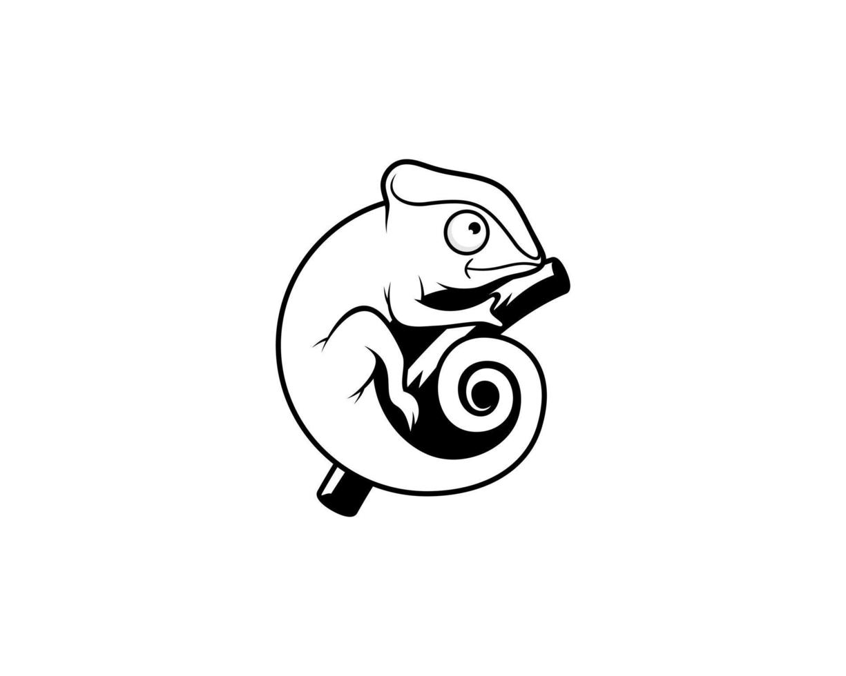 caméléon sur le logo d'illustration de silhouette de brindilles vecteur