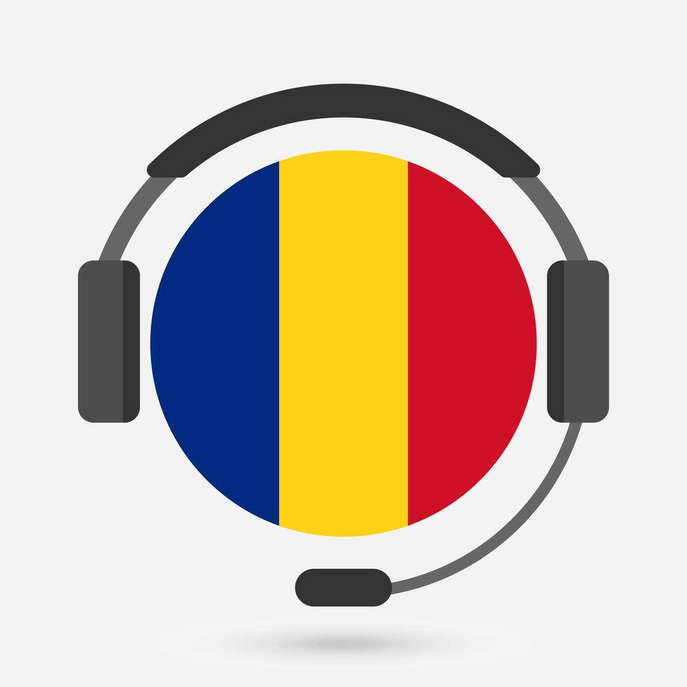 drapeau de la roumanie avec un casque. illustration vectorielle. la langue roumaine. vecteur