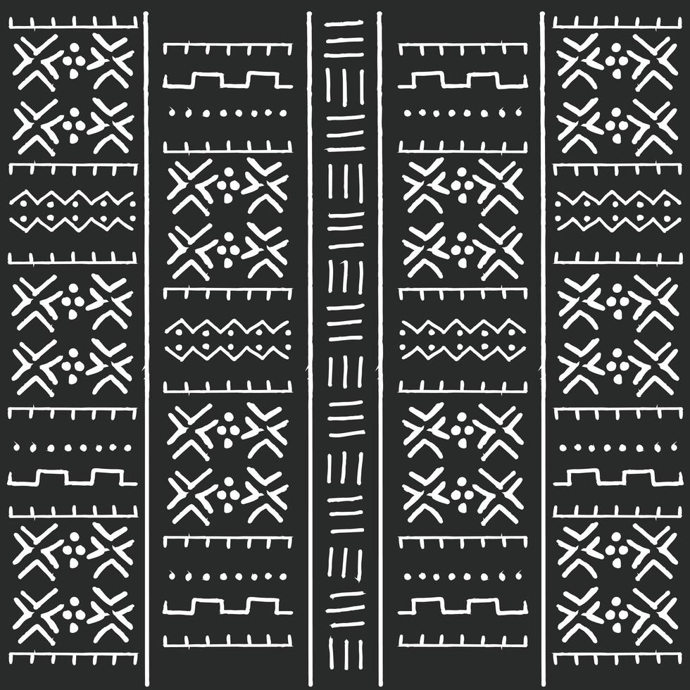 Motif ethnique tribal noir et blanc avec des éléments géométriques vecteur