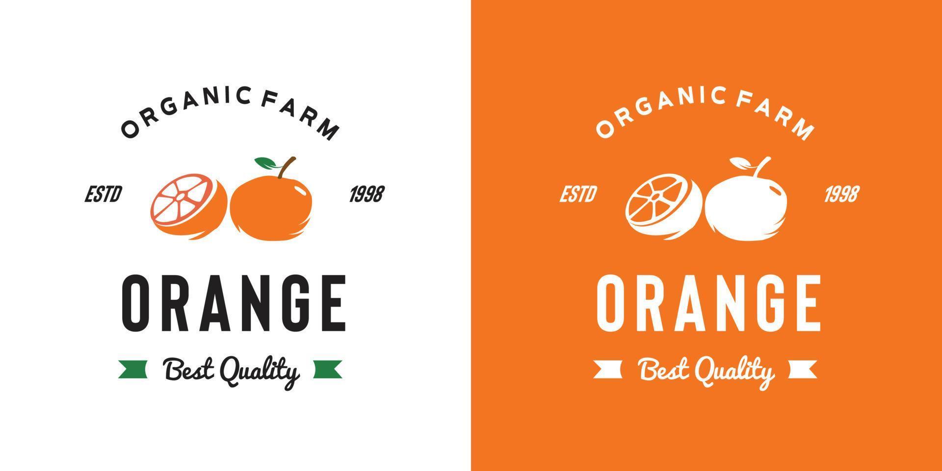 illustration de logo de fruits orange vintage adaptée à la fruiterie et à la ferme fruitière vecteur