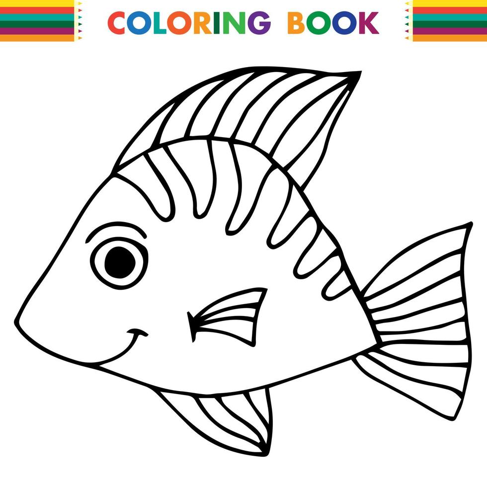 poisson doodle dessiné à la main. animal sous-marin. image de dessin animé drôle enfantin. élément simple avec trait noir épais. illustration vectorielle isolée sur fond blanc. vecteur