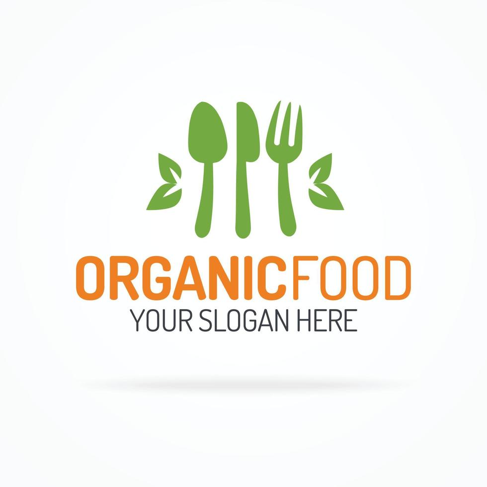 ensemble de logo d'aliments biologiques composé d'une cuillère et d'une fourchette de silhouette sur la couleur verte du cercle pour une utilisation dans un magasin végétalien, un magasin d'aliments sains, un marché de produits frais de la ferme, un café végétarien, un produit naturel, etc. vecteur