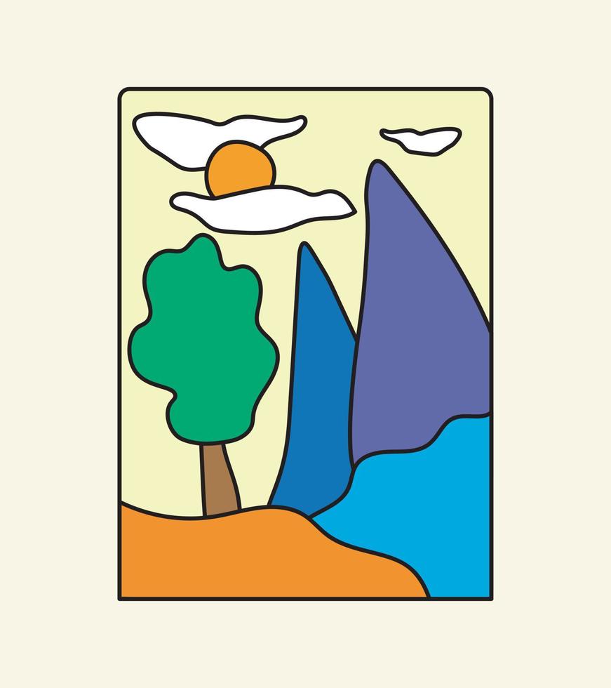 conception abstraite de montagne, d'arbre et de rivière vecteur