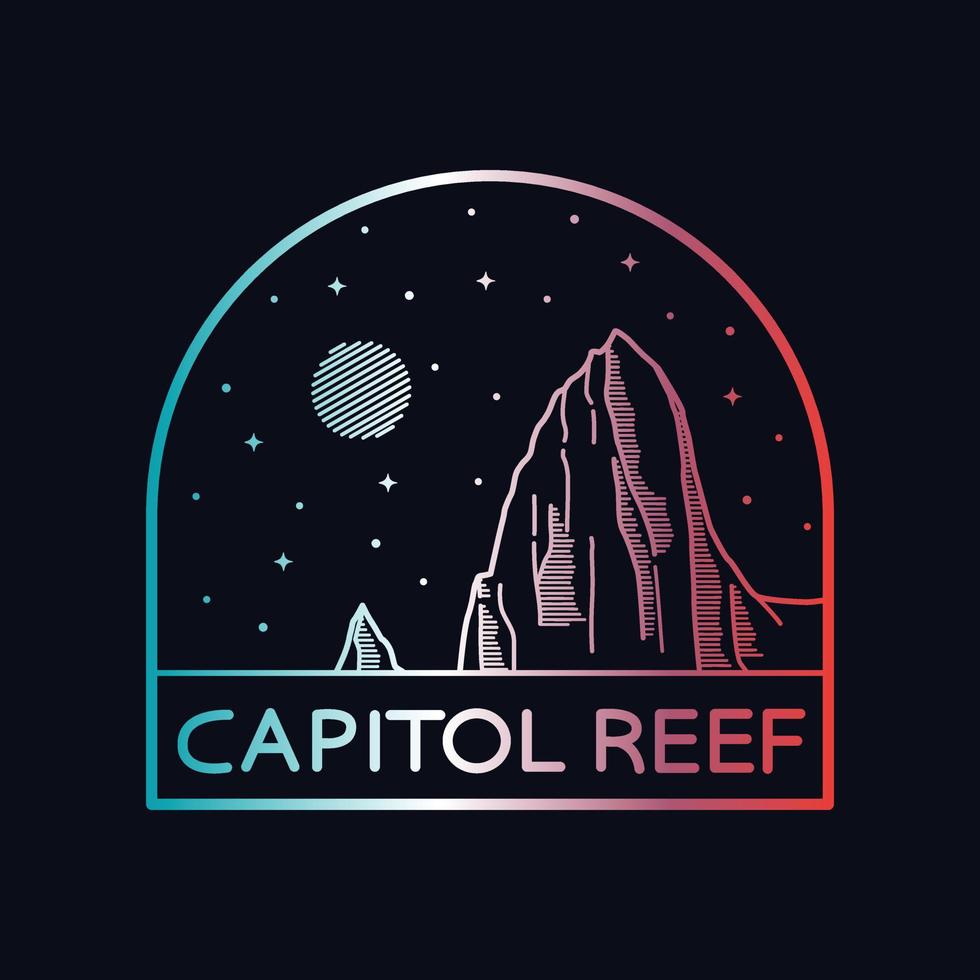 illustration vectorielle du parc national de capitol reef la nuit dans un style de ligne mono pour les emblèmes, les patchs, les t-shirts, etc. vecteur