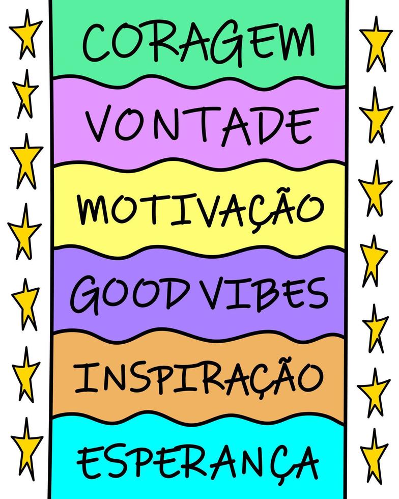 lettrage de motivation numérique coloré portugais brésilien. parfait pour vous-même. traduction - courage, volonté, motivation, inspiration, espoir vecteur