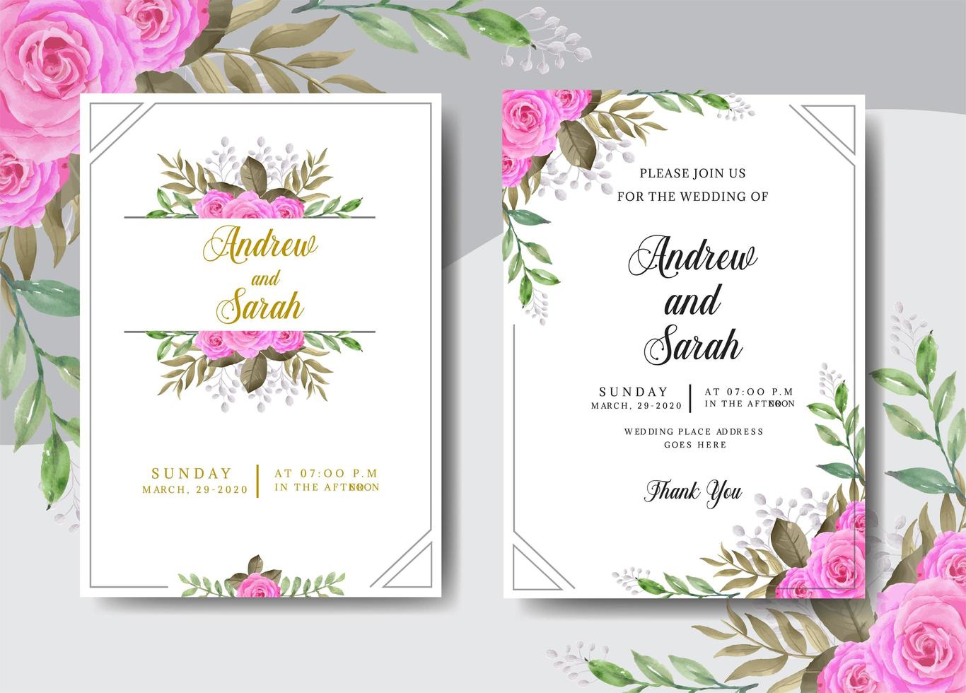 invitation de mariage aquarelle avec cadre vecteur