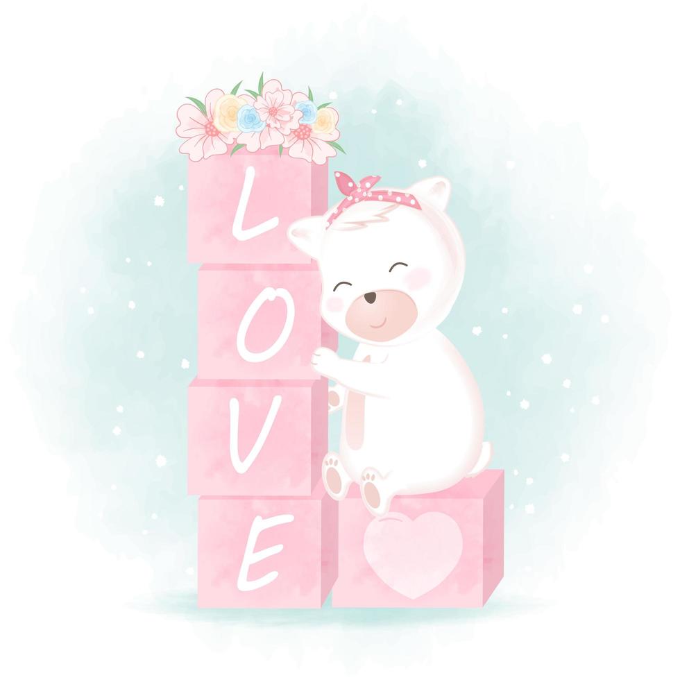 ours dessiné à la main et boîtes '' love '' vecteur