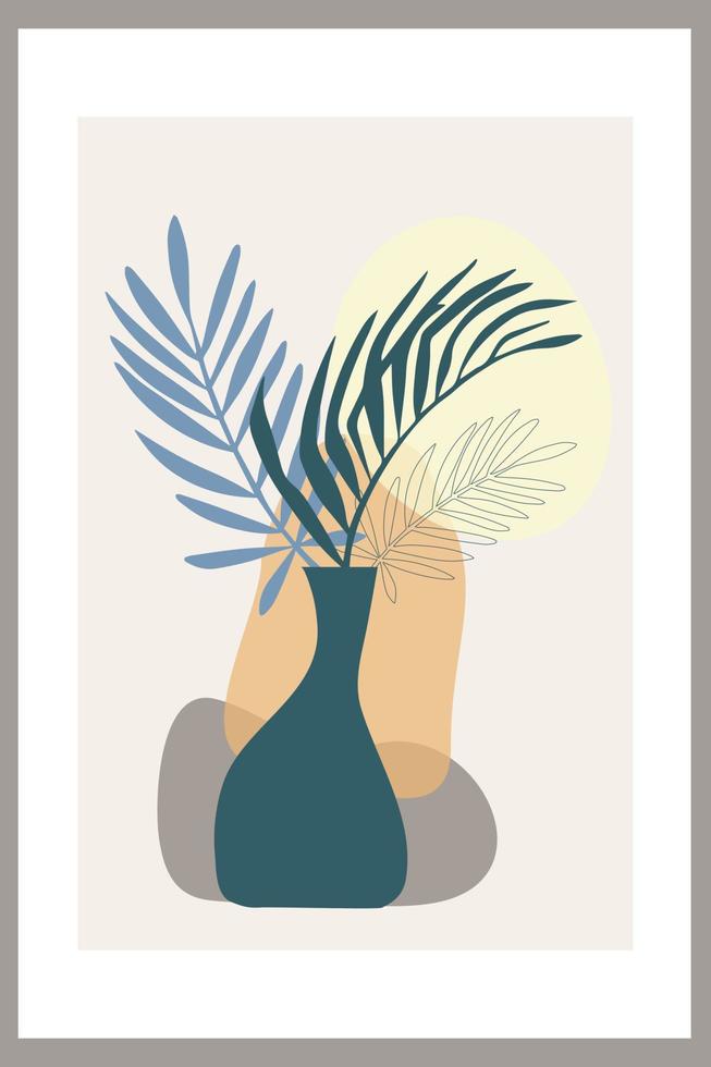 modèle avec composition abstraite de formes simples. feuilles de palmier tropical dans un vase. style collage, minimalisme vecteur