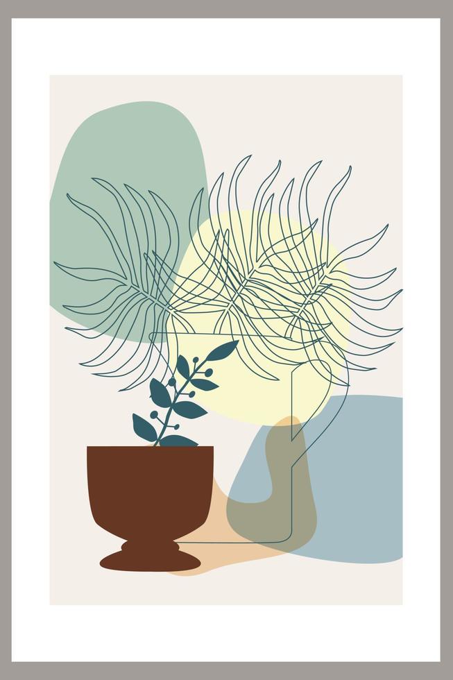 modèle avec composition abstraite de formes simples. feuilles de palmier tropical dans un vase vecteur