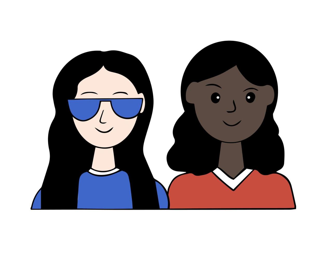 une paire d'avatars de personnages. adolescents de nationalités et de couleurs différentes, passant du temps ensemble vecteur