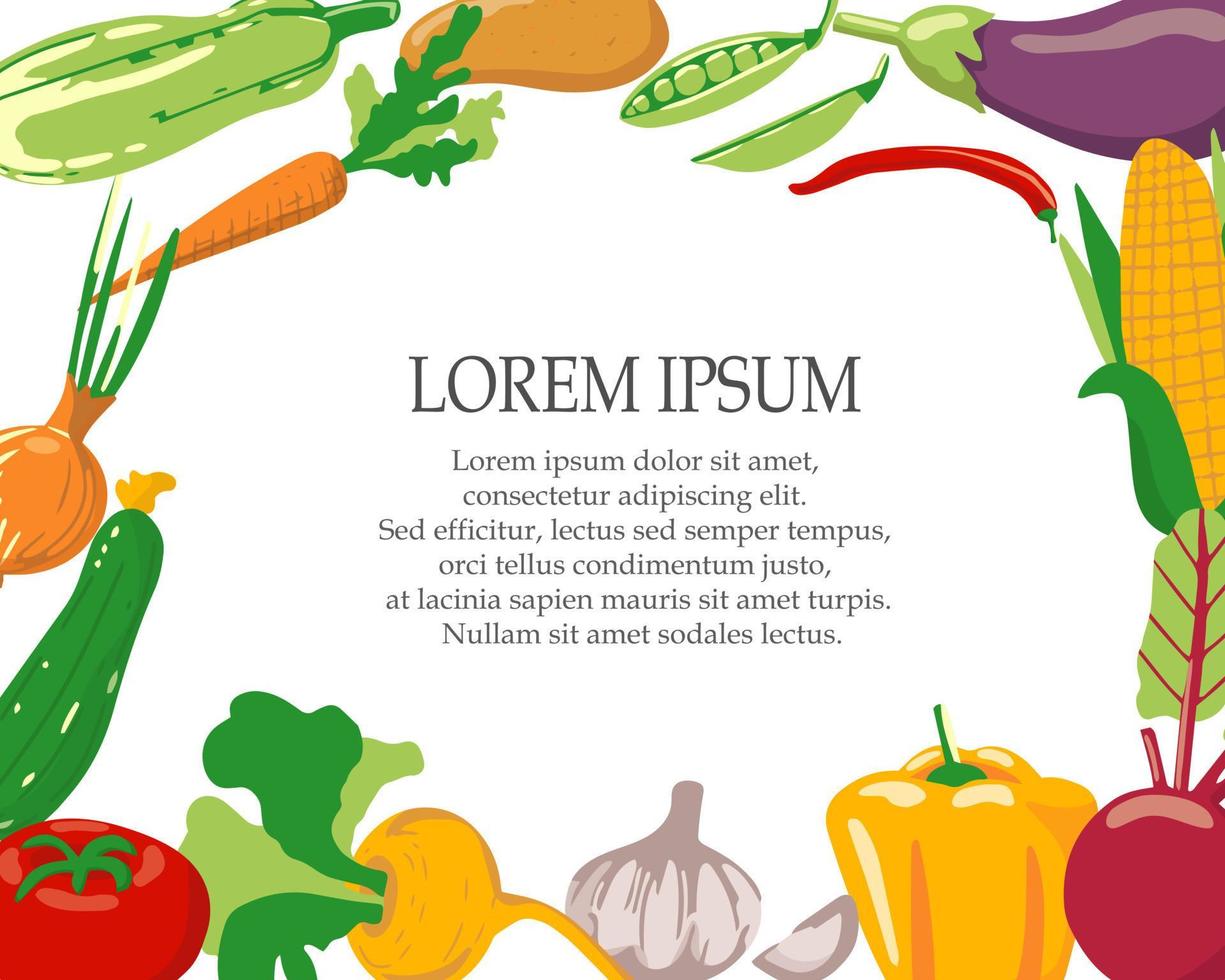 un ensemble de légumes différents. nourriture saine végétalienne. récolte d'aliments sains biologiques. fond de vecteur pour le modèle de menu ou d'invitation