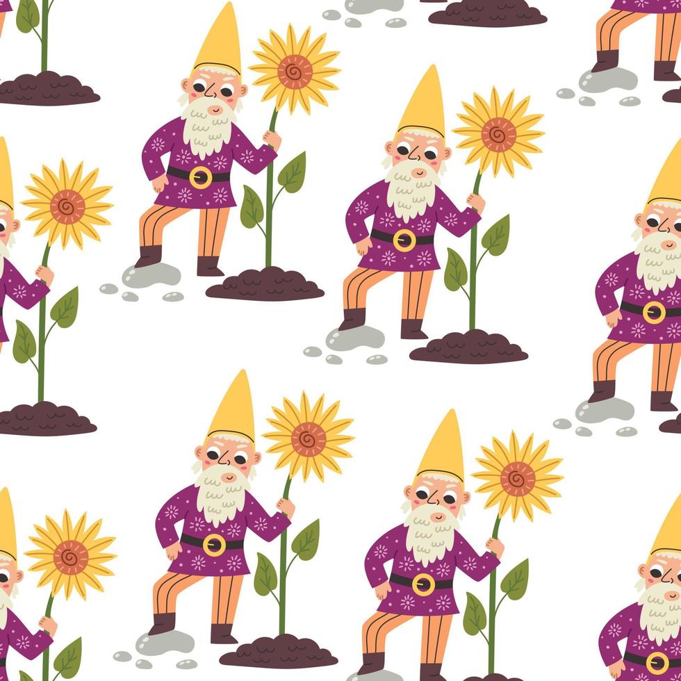 adorable gnome avec un motif de tournesols vecteur