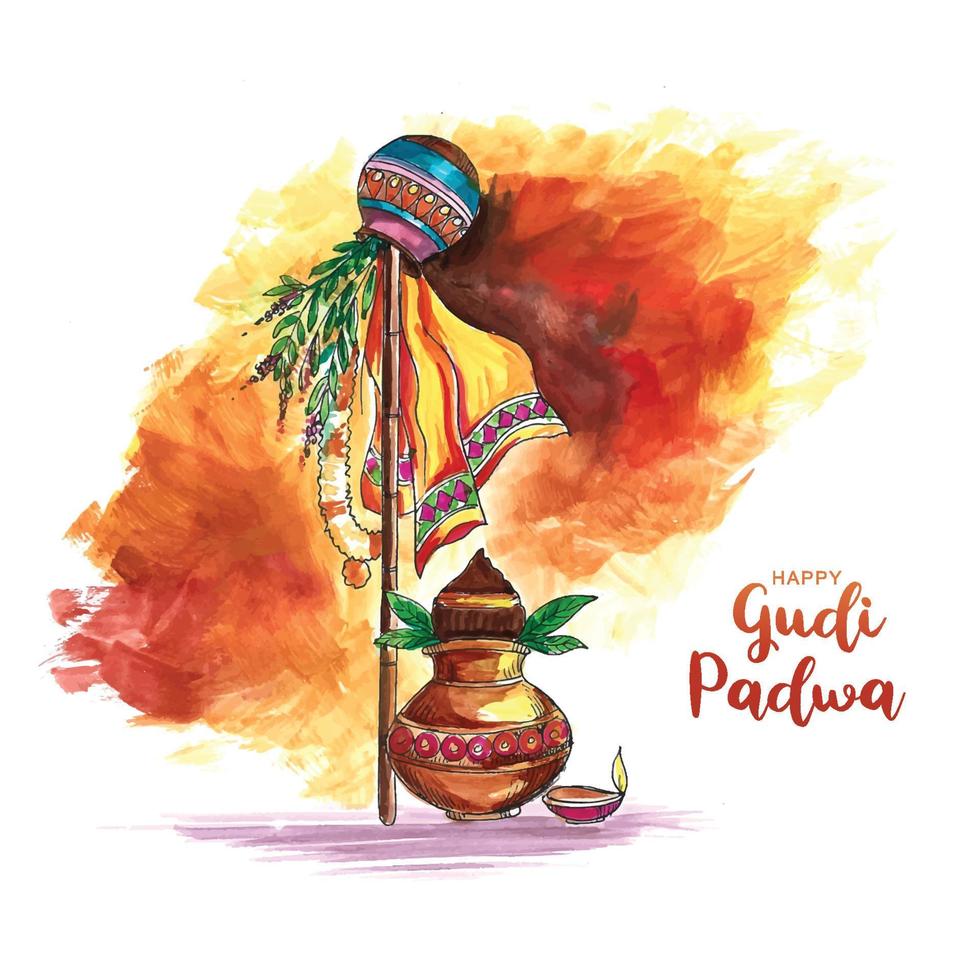 carte de voeux festival culturel gudi padwa avec fond aquarelle vecteur