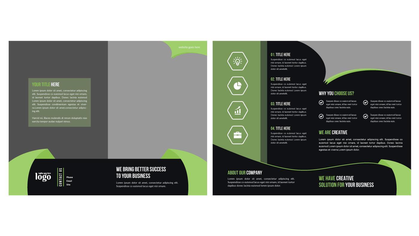 modèle de brochure d'entreprise pliable dynamique vert et noir vecteur
