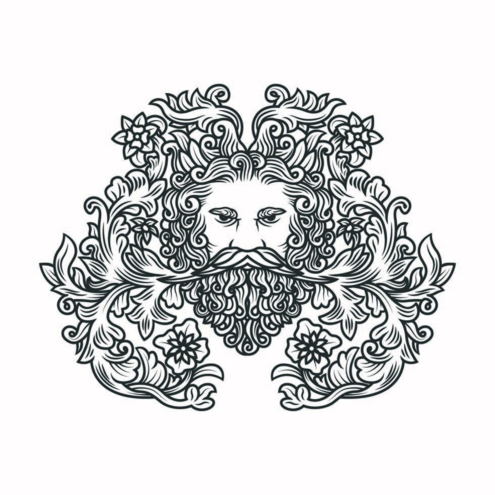 illustration florale fleurie de la tête de l'homme avec barbe vecteur