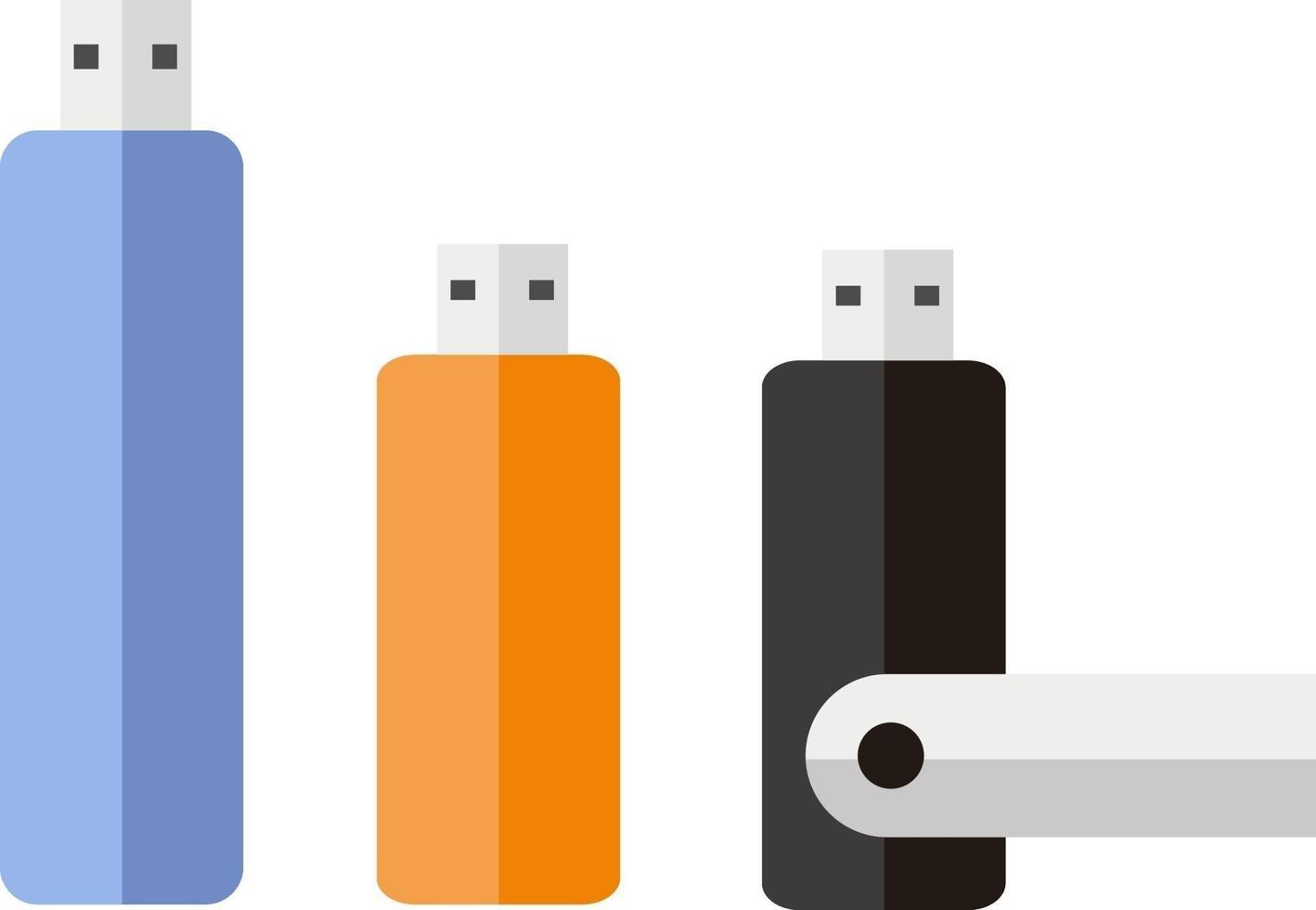 trois clés USB, illustration, vecteur sur fond blanc.