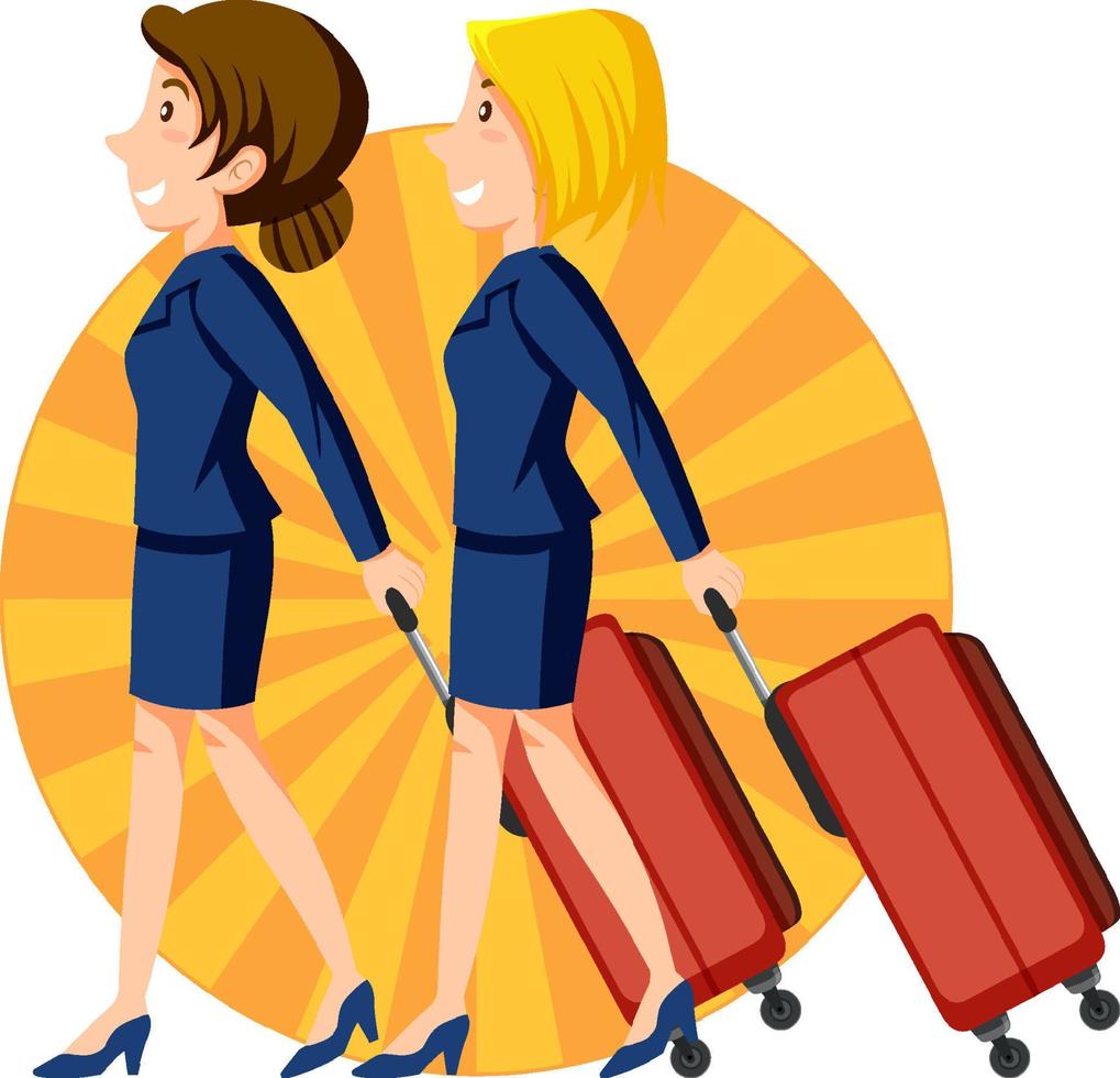 thème de vacances de voyage hôtesse de l'air avec bagages vecteur