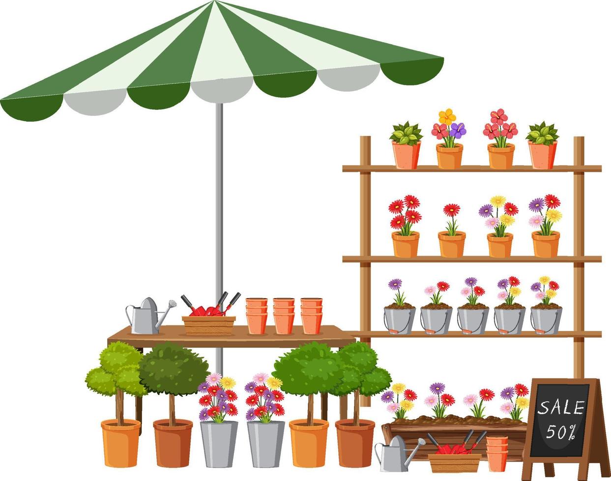 concept de marché aux puces avec magasin de plantes vecteur