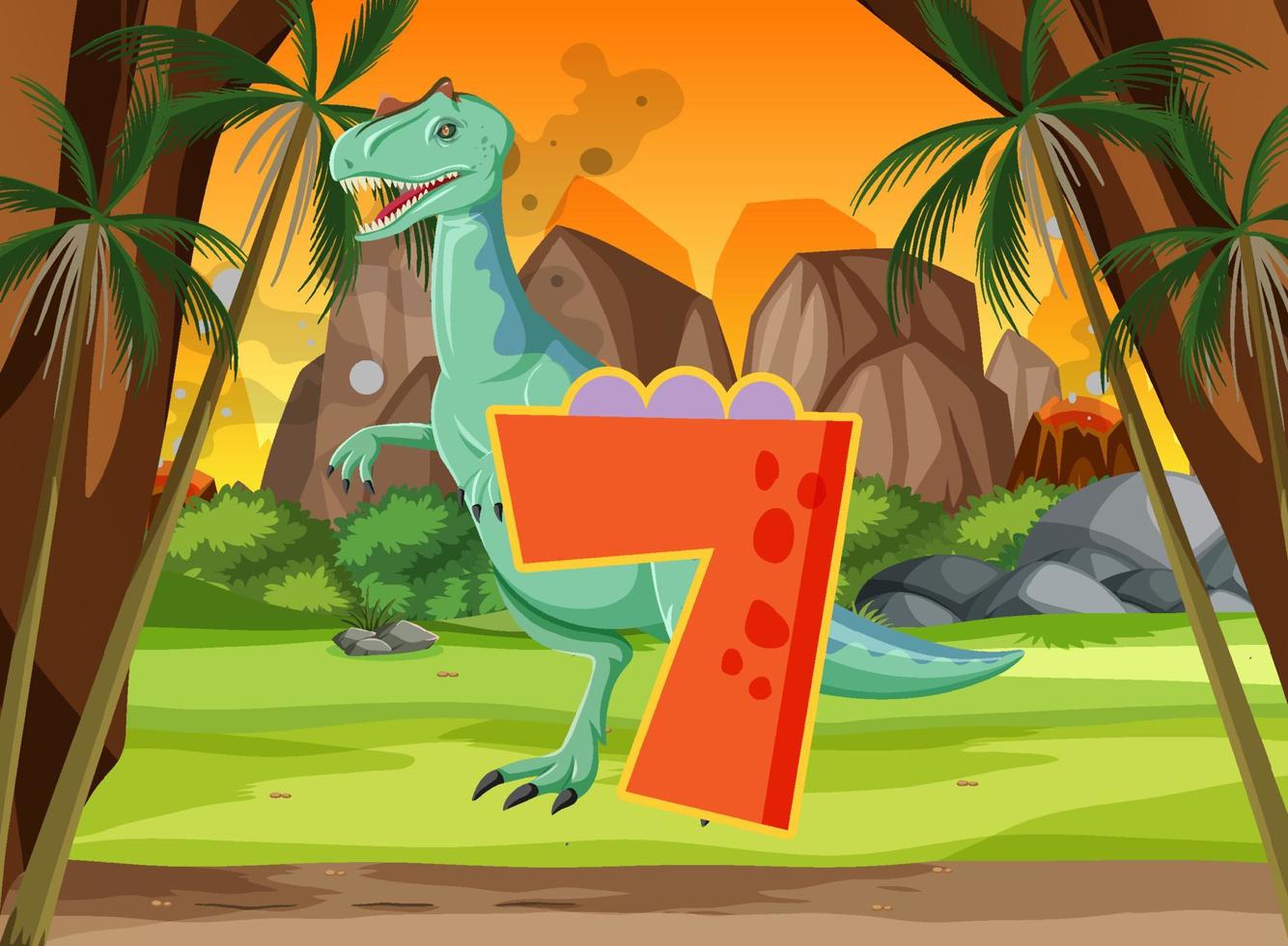 un dinosaure avec le dessin animé numéro sept vecteur