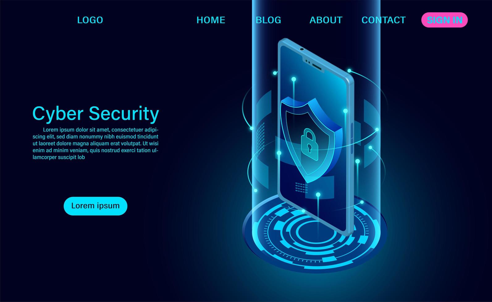 cyber sécurité sur bannière de téléphone vecteur