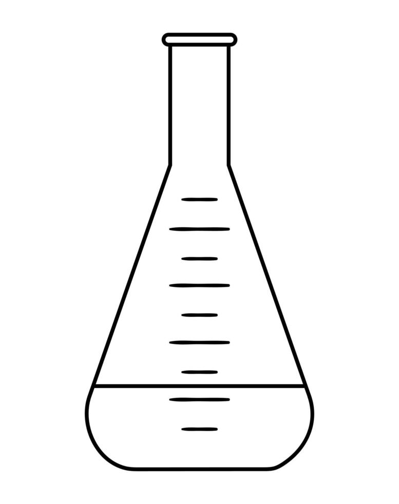 contour d'icône de fiole plate de vecteur. image d'art de ligne de médecine isolée sur fond blanc. concept de soins de santé, de recherche et de laboratoire. bilan de santé ou clipart de traitement vecteur