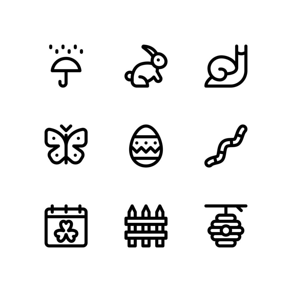 icônes de ligne de printemps, y compris parapluie, lapin et plus vecteur