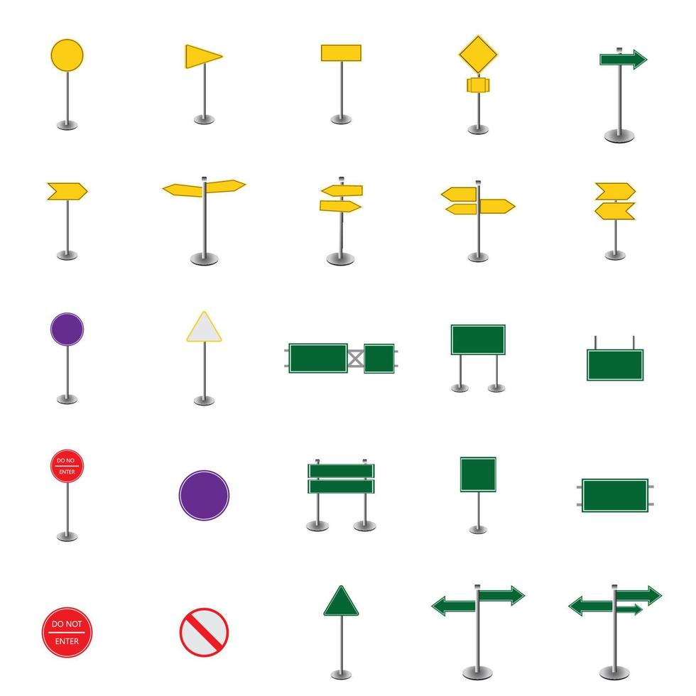 Ensemble vectoriel de panneau de signalisation vierge sur fond blanc isolé