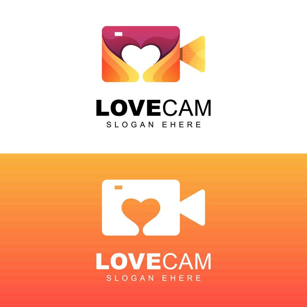 logo d'amour de cinéma romantique. symbole ou logo de l'appareil photo préféré. modèle de logo de film d'amour vecteur