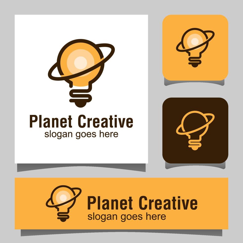 logo créatif planète avec vecteur de lampe ampoule