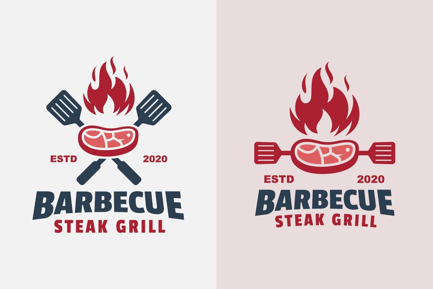 steak de barbecue rétro vintage logo grillé ensemble de deux logos vecteur