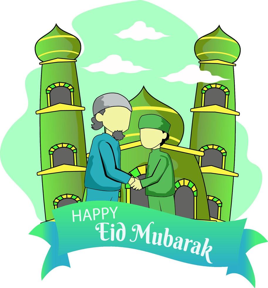 vecteur deux personnes se serrant la main joyeux eid mubarak