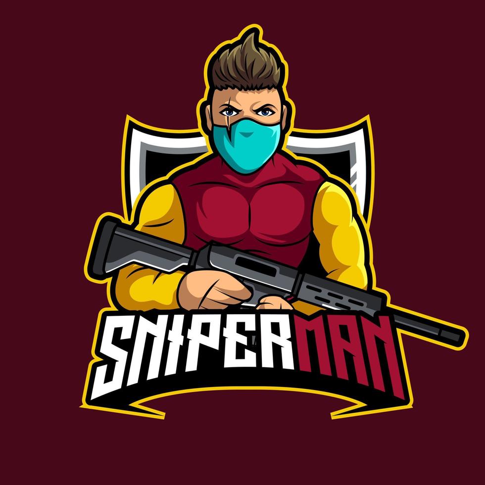 sniper man, mascotte, logo, jeu, vecteur, illustration vecteur