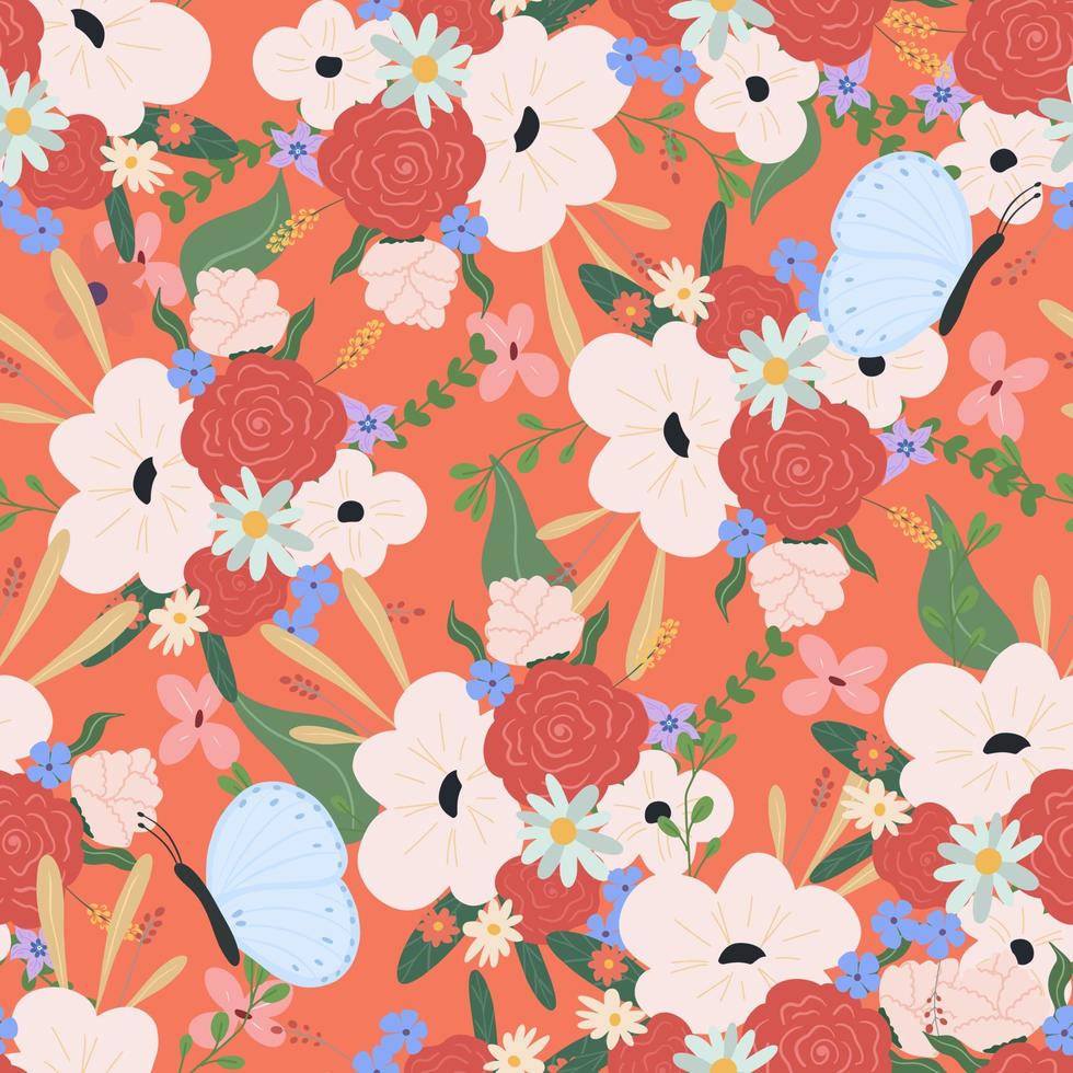 motif de fleurs sans soudure. fond floral clair avec imprimé de fleurs et de fleurs. illustration vectorielle plane colorée pour le textile. conception de texture répétitive. vecteur