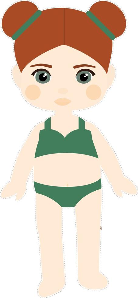 poupée de papier fille rousse avec des grappes dans un maillot de bain vert vecteur