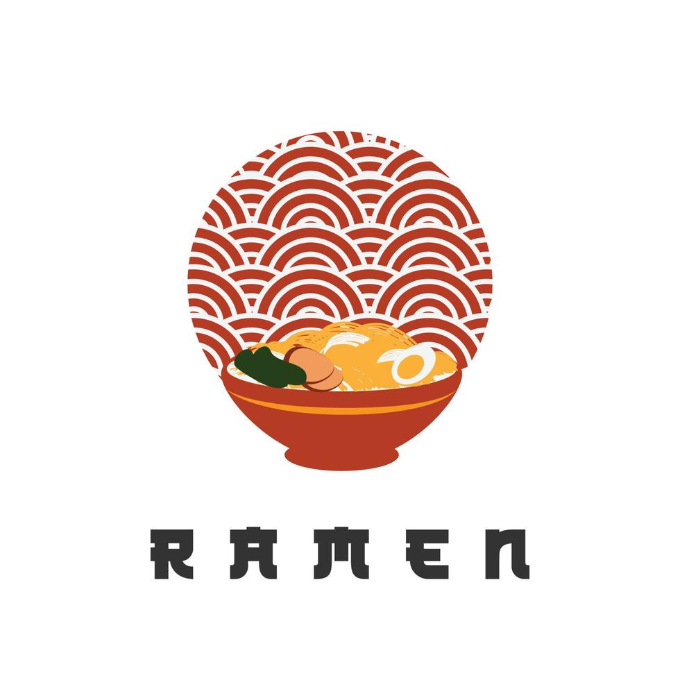 logo illustration ramen avec soleil japonais vecteur