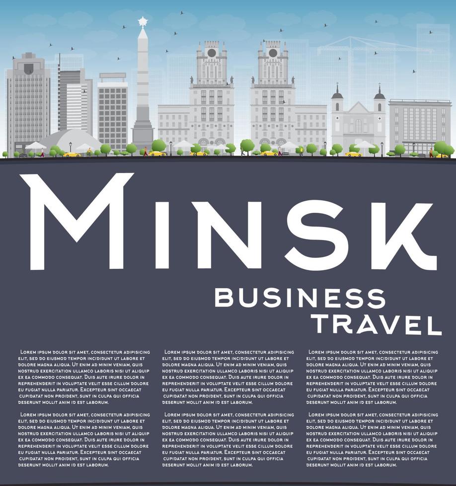 horizon de minsk avec bâtiments gris, ciel bleu et reflets. vecteur