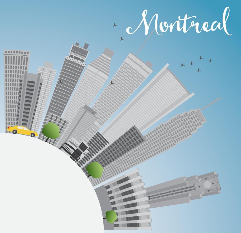 horizon montréalais avec bâtiments gris, ciel bleu et espace de copie. vecteur