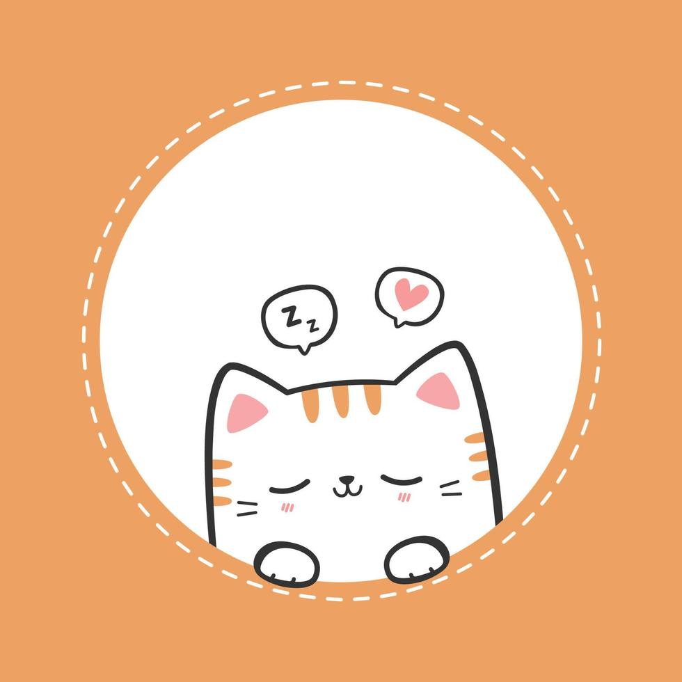 carte de doodle de dessin animé mignon chat minou endormi vecteur