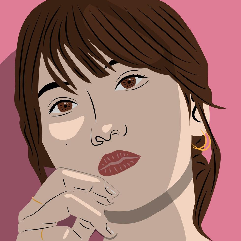 portrait d'art belle femme avec fond rose. illustration vectorielle vecteur