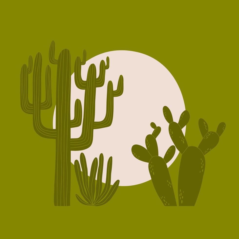 conception de cartes avec cactus et soleil. illustration vectorielle dessinés à la main. vecteur