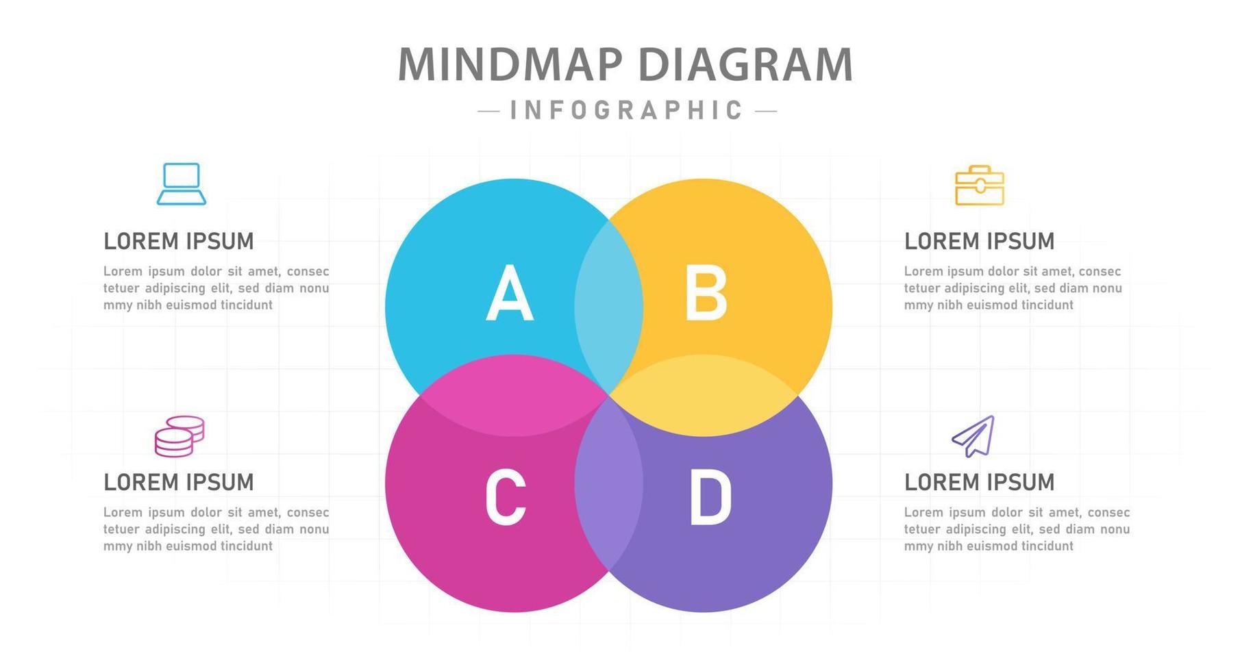 modèle d'infographie pour les entreprises. carte mentale moderne avec diagramme de venn, infographie vectorielle de présentation. vecteur