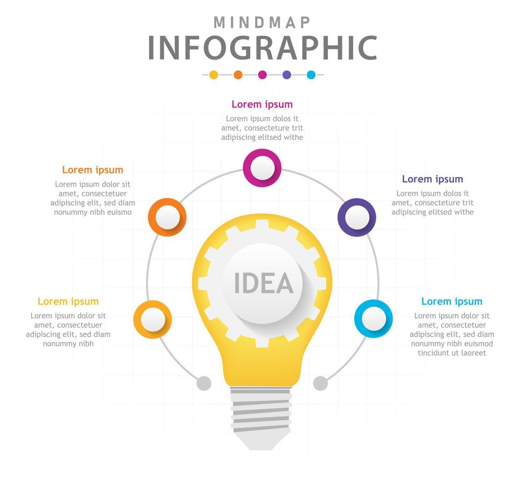 modèle d'infographie pour les entreprises. Diagramme de carte mentale moderne en 6 étapes avec ampoule, infographie vectorielle de présentation. vecteur