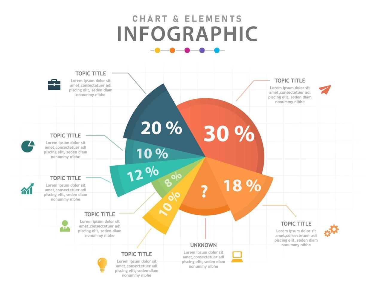 modèle d'infographie pour les entreprises. Élément de diagramme circulaire en 8 étapes, infographie vectorielle de présentation. vecteur