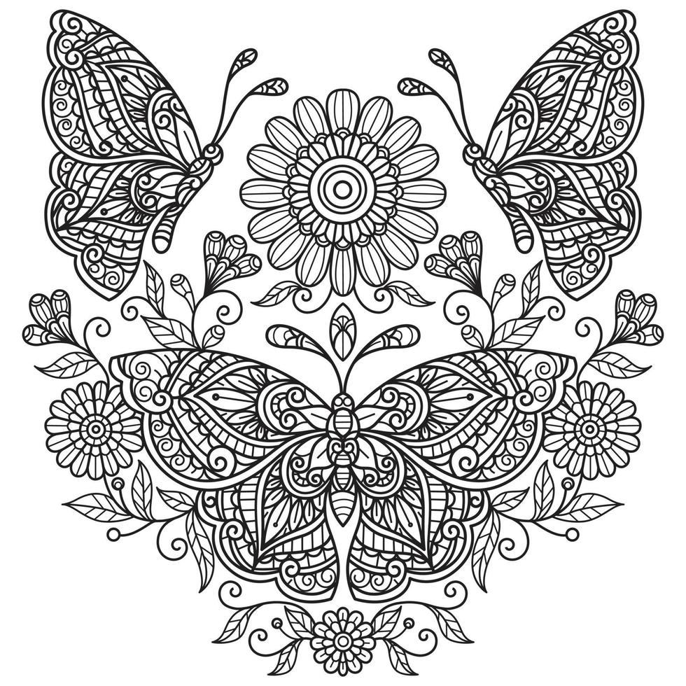 papillon dessiné à la main pour livre de coloriage adulte vecteur