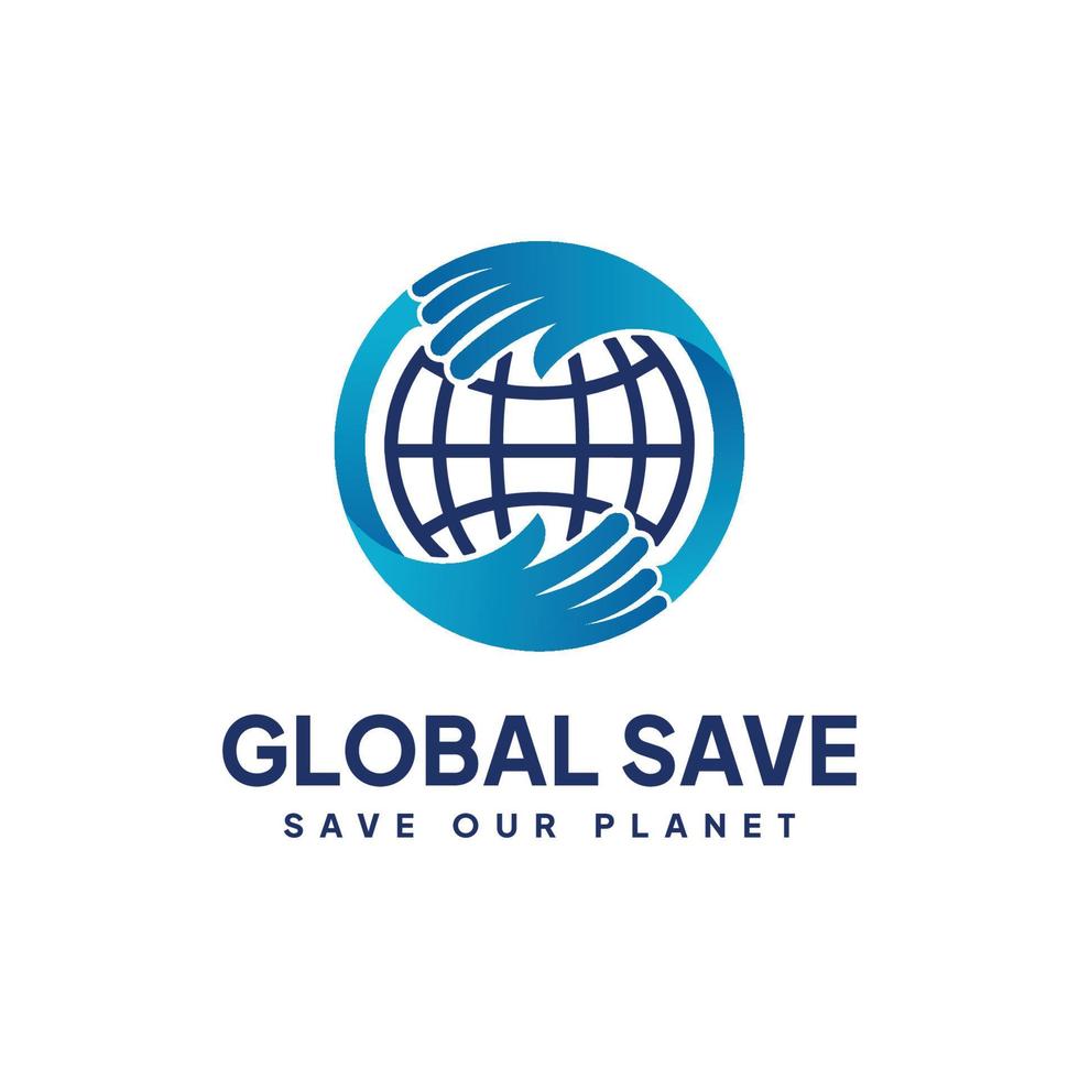 sauver le logo global sauver notre planète. mains étreignant le logo de la terre vecteur