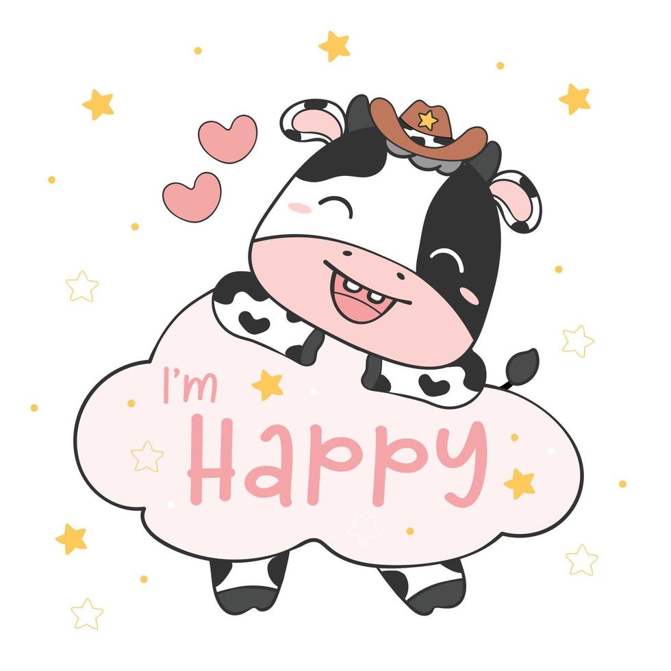 mignon animal carte de voeux baby shower, bébé vache fille dormant sur un nuage blanc, pépinière enfant dessin animé animal ferme clipart pour t-shirt imprimable vecteur